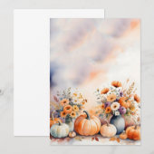 Herfst Bloemige Pompoenen Achtergrond Kaart (Voorkant / Achterkant)