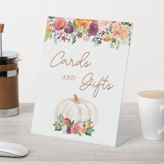 Herfst bloemige pompoenkaarten en -cadeaus bord reclamebord met voetstuk (Insitu)