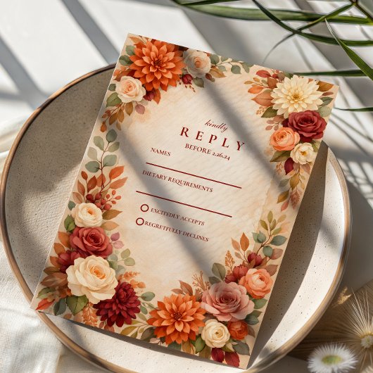 Herfst Bloemige Romantische Bruiloft RSVP Kaartje