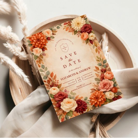Herfst Bloemige Romantische Bruiloft Save The Date