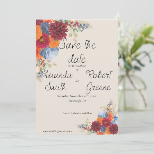 Herfst Bloemige Save the Date (Staand voorkant)