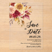 Herfst Bloemige Save the date Acryl Uitnodigingen (Voorkant)
