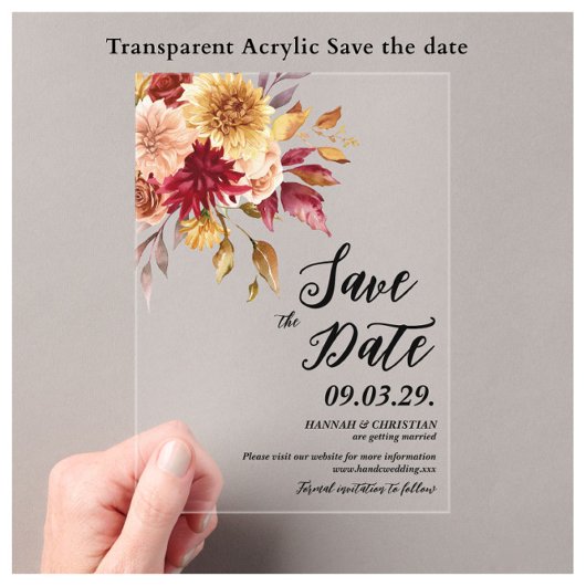 Herfst Bloemige Save the date Acryl Uitnodigingen