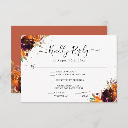 Herfst Bloemige Terracotta Huwelijksreactie Informatiekaartje (Voorkant / Achterkant)