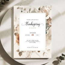 Herfst Bloemige Thanksgiving Diner Uitnodiging