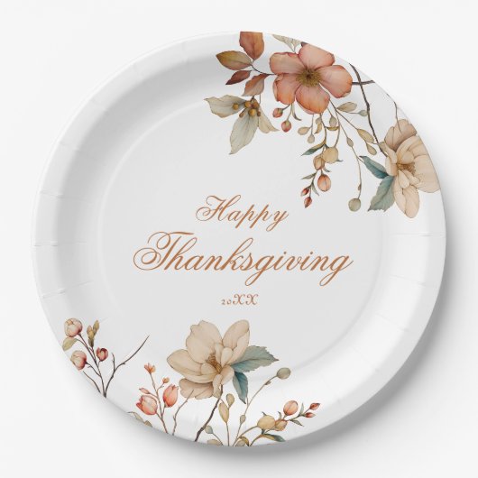 Herfst Bloemige Thanksgiving Papieren Bordje (Voorkant)