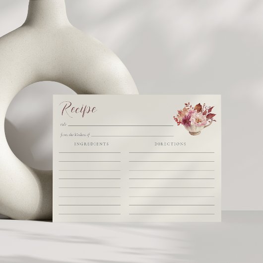 Herfst Bloemige Theekop Bruiloft Recept Kaart