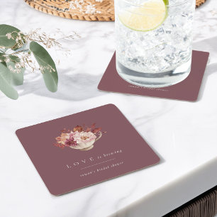 Herfst Bloemige Theekopje Liefde Is Aan Het Brouwe Kartonnen Onderzetters