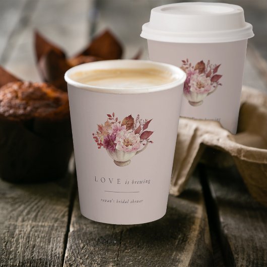 Herfst Bloemige Theekopje Liefde Kookt Bruiloft Fe Papieren Bekers