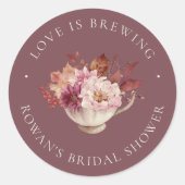 Herfst Bloemige Theekopjes Bruiloft Thee Favor Ronde Sticker (Voorkant)