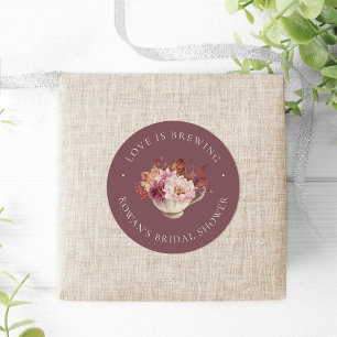 Herfst Bloemige Theekopjes Bruiloft Thee Favor Ronde Sticker