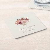 Herfst Bloemige Theekopjes Liefde Kookt Bruiloft F Kartonnen Onderzetters (Schuin)