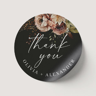 Herfst Bloemige Trouw Dank Je Zwarte Boho Herfst Ronde Sticker
