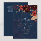 Herfst bloemige trouw terracotta burgundyrood  kaart (Voorkant / Achterkant)