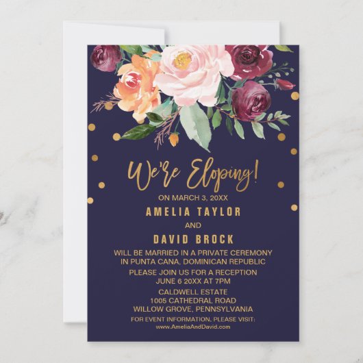 Herfst Bloemige Trouwreceptie Kaart (Voorkant)