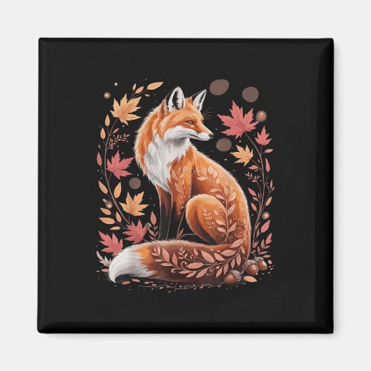 Herfst Bloemige Vos Fall Boho Dier Natuur Liefhebb Magneet (Voorkant)