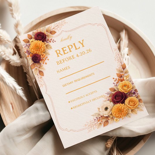 Herfst Bloemige Warme Respons RSVP Kaartje