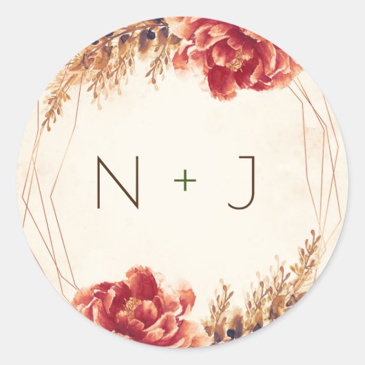 Herfst Bloemige Waterverf Bruiloft Ronde Sticker (Voorkant)