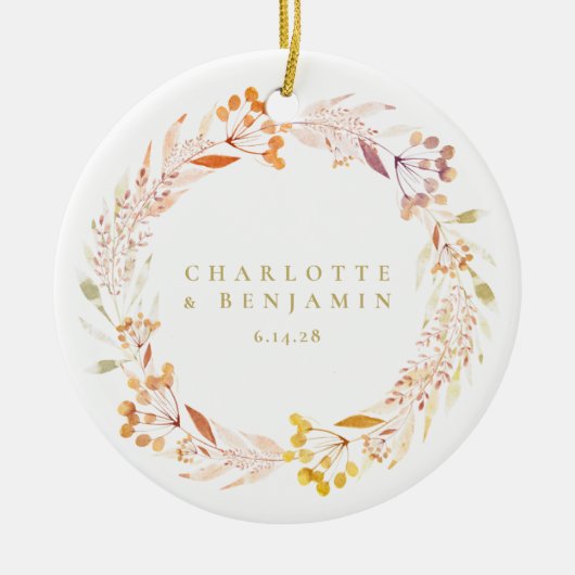 Herfst Bloemige Waterverf Krans Boho Gepersonalise Keramisch Ornament (Voorkant)