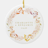 Herfst Bloemige Waterverf Krans Boho Gepersonalise Keramisch Ornament (Achterkant)