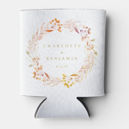 Herfst Bloemige Waterverf Krans Boho Persoonlijk Blikjeskoeler (Voorkant)