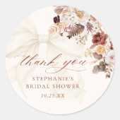 Herfst Bloemige Witte Strik Bruidsdouche Ronde Sticker (Voorkant)