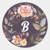 Herfst Bloemkrans Pruimenmonogram Ronde Sticker (Voorkant)