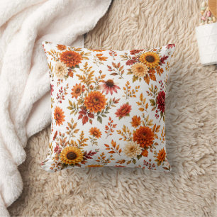 Herfst Bloemmotief met Zonnebloemen in Vintage Sti Kussen