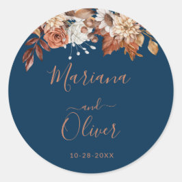 Herfst Bloemmotief Navy Blauwe Envelope Zegels