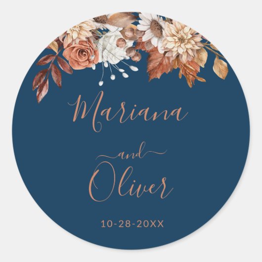 Herfst Bloemmotief Navy Blauwe Envelope Zegels (Voorkant)