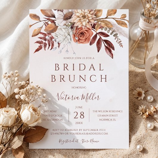 Herfst Bloemrijke Boho Herfstloof Bruids Brunch Kaart