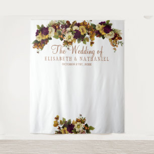 Herfst bloemrijke chic trouwfoto booth achtergrond wandkleed