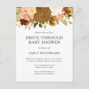 Herfst Bloemrijke Drive-Through Baby Shower Uitnod Briefkaart
