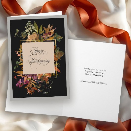 Herfst Bloemrijke Elegante Script Thanksgiving Feestdagen Kaart