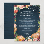 Herfst Bloemrijke Thanksgiving Diner Menu Kaart (Voorkant / Achterkant)
