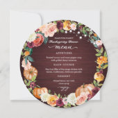 Herfst Bloemrijke Thanksgiving Dinner Cirkel Menu  Kaart (Voorkant)