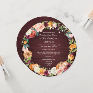 Herfst Bloemrijke Thanksgiving Dinner Cirkel Menu  Kaart