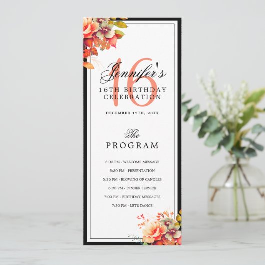 Herfst Bloemstuk 16e Verjaardag Programma Menu (Staand voorkant)