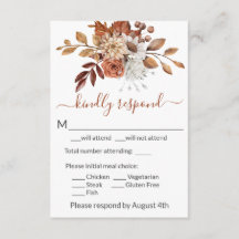 Herfst bloemstuk bijgevoegde RSVP kaart