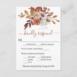 Herfst bloemstuk bijgevoegde RSVP kaart