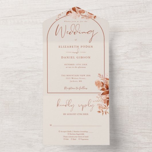 Herfst Bloemstuk Bruiloft All In One Uitnodiging (Binnen)