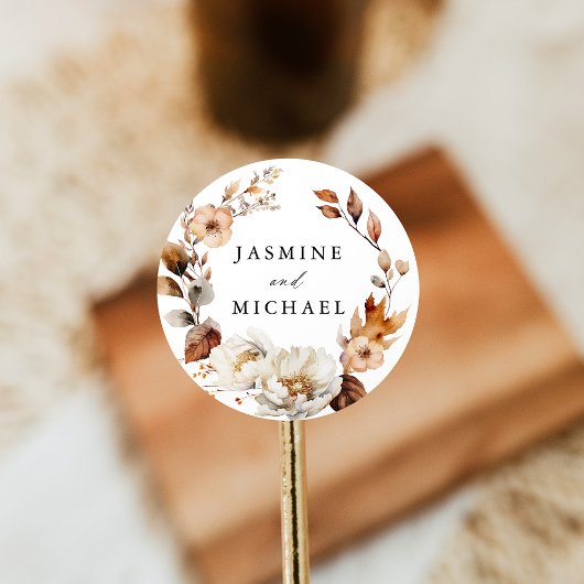 Herfst bloemstuk bruiloft ronde sticker