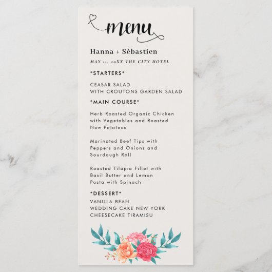 Herfst Bloemstuk Bruiloftsmenu Menu (Voorkant)