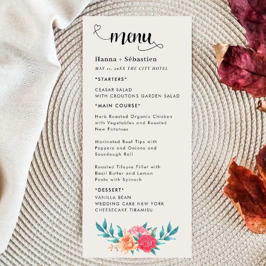 Herfst Bloemstuk Bruiloftsmenu Menu