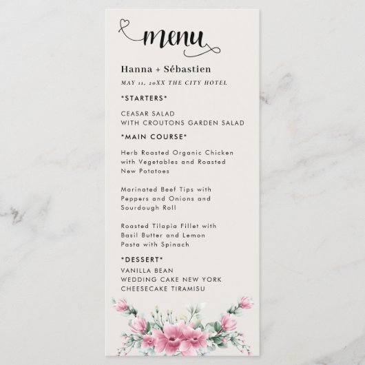 Herfst Bloemstuk Bruiloftsmenu Menu (Voorkant)