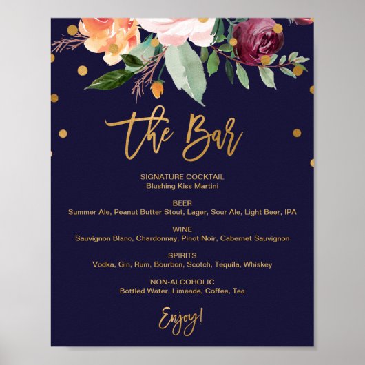 Herfst Bloemstuk De Bar Trouw Menu Bord Poster (Voorkant)