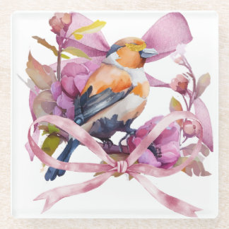 HERFST BLOEMVOGELS GLAZEN ONDERZETTER