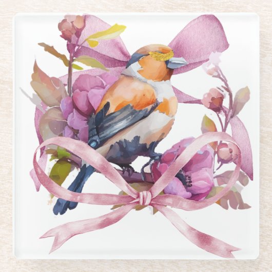 HERFST BLOEMVOGELS GLAZEN ONDERZETTER (Voorkant)