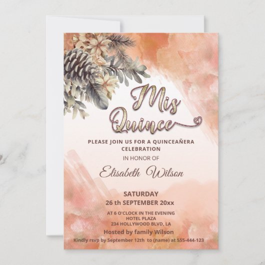 Herfst bloesem blozen cantaloupe waterverf kweepee kaart (Voorkant)