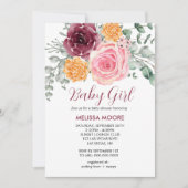 Herfst bloesem blush roze bordeaux meisje baby sho kaart (Voorkant)